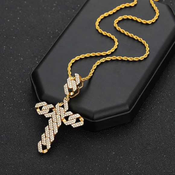 Cuban Link Simple Cross, Rope Chain Necklace, Cuban Link Pendant Necklace - Picture 5 of 9